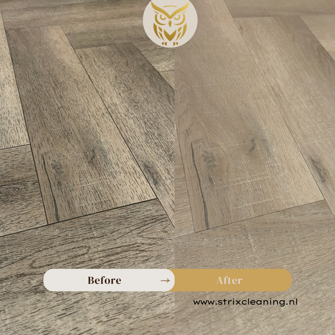Voor & na: Dieptereiniging vloer Schoonmaakbedrijf Groningen, Friesland & Drenthe — Strix Cleaning